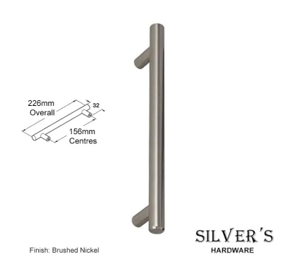 T-Bar Cupboard Handle Brushed Nickel - 156mm C/C