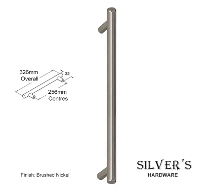 T-Bar Cupboard Handle Brushed Nickel - 256mm C/C