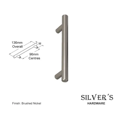 T-Bar Cupboard Handle Brushed Nickel - 96mm C/C