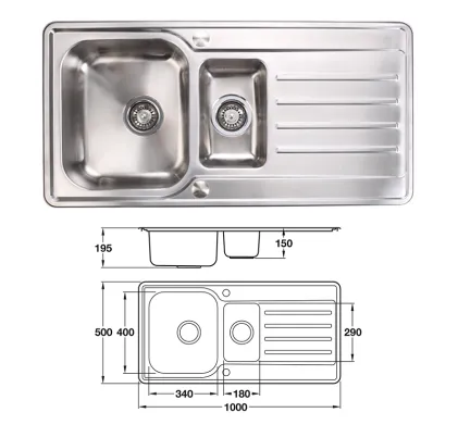 Hafele Bowl 1.5 Stainless Sink & Drainer - 1000mm