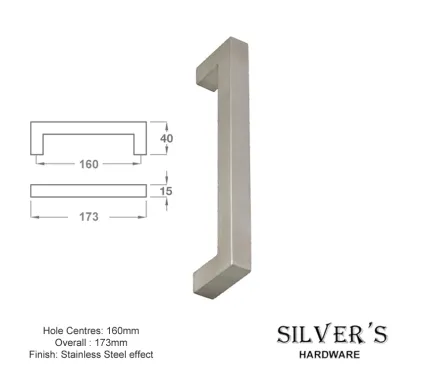 Hargrave Square Cupboard Handle 160mm Stainless Steel