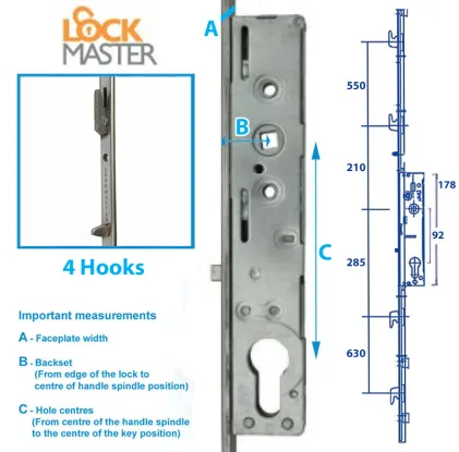 Lockmaster Patio Door Lock 92mm Hole Centres