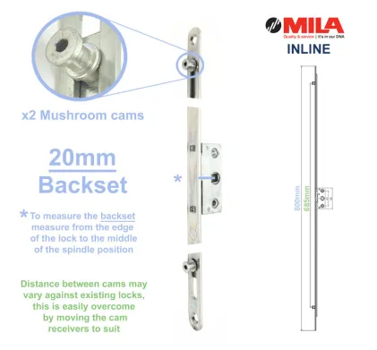 20mm Backset Mila 800mm Inline Espag Window Lock