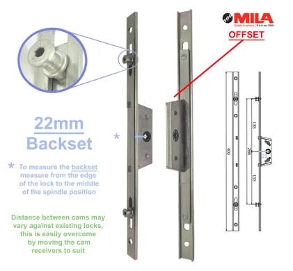 22mm Backset Mila 400mm Offset Espag Window Lock