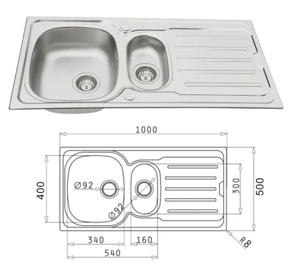 Pyramis Bowl 1.5 Stainless Sink & Drainer - 1000mm