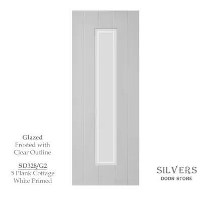 5 Plank Cottage Style Door White Primed - Glazed 2