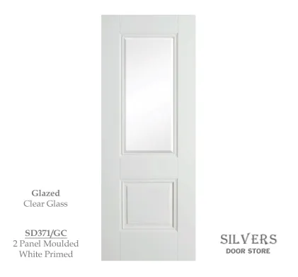 2 Panel Moulded White Primed Door - Glazed Clear
