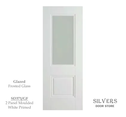 2 Panel Moulded White Primed Door - Glazed Frosted