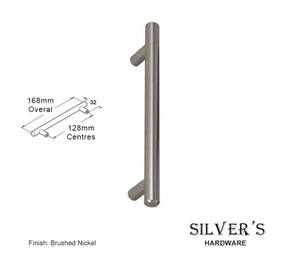 T-Bar Cupboard Handle Brushed Nickel - 128mm C/C