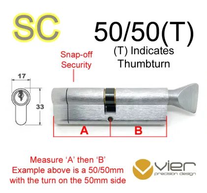 50/50(T) Euro Profile Cylinder & Turn - SC - Master Keyed