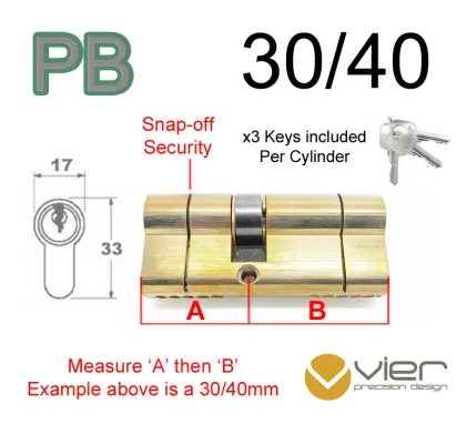 30/40 Euro Profile Double Cylinder - PB - Master Keyed