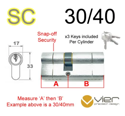 30/40 Euro Profile Double Cylinder  - SC - Keyed Alike
