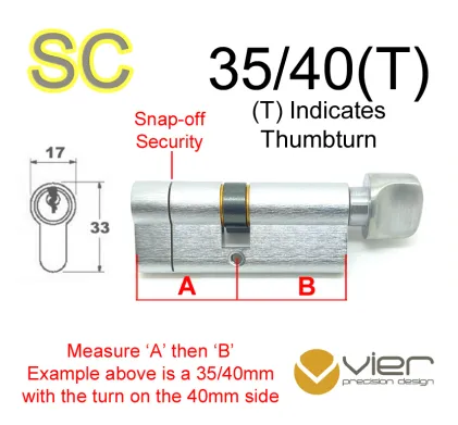 35/40(T) Euro Profile Cylinder & Turn - SC - Keyed Alike