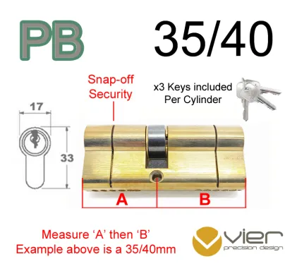 35/40 Euro Profile Double Cylinder - PB - Master Keyed