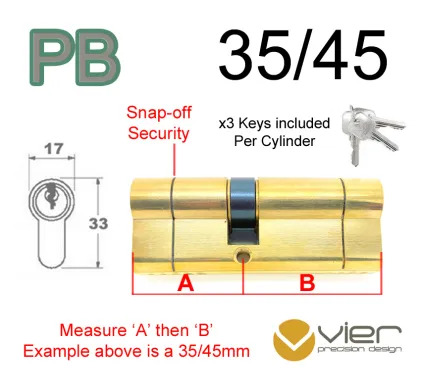 35/45 Euro Profile Double Cylinder  - PB - Keyed Alike