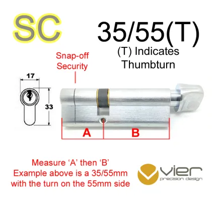 35/55(T) Euro Profile Cylinder & Turn - SC - Keyed Alike