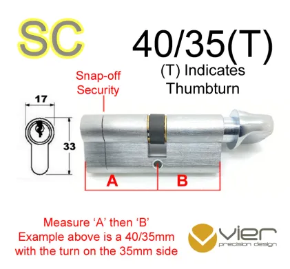 40/35(T) Euro Profile Cylinder & Turn - SC - Keyed Alike