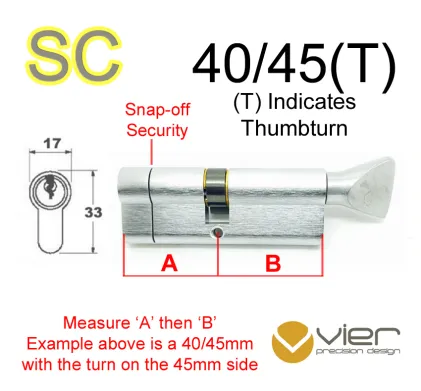 40/45(T) Euro Profile Cylinder & Turn - SC - Keyed Alike