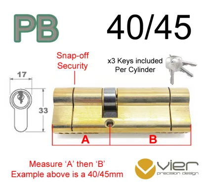 40/45 Euro Profile Double Cylinder  - PB - Keyed Alike