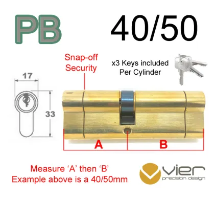 40/50 Euro Profile Double Cylinder  - PB - Keyed Alike