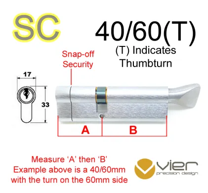 40/60(T) Euro Profile Cylinder & Turn - SC - Keyed Alike