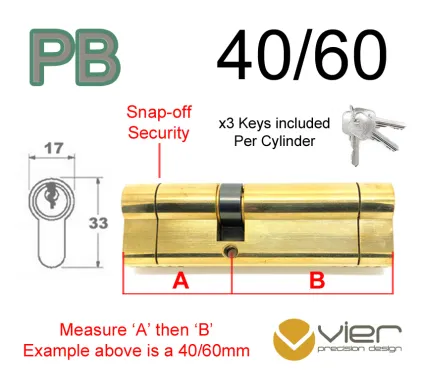 40/60 Euro Profile Double Cylinder  - PB - Keyed Alike