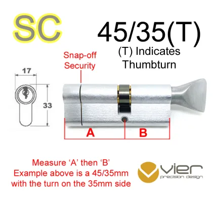 45/35(T) Euro Profile Cylinder & Turn - SC - Master Keyed