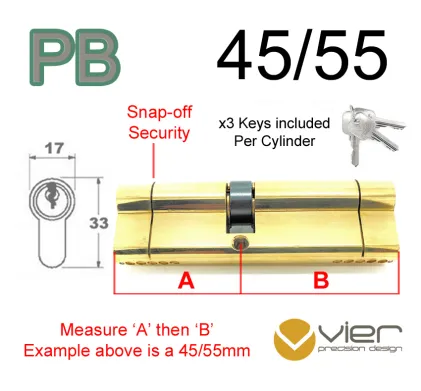 45/55 Euro Profile Double Cylinder  - PB - Keyed Alike