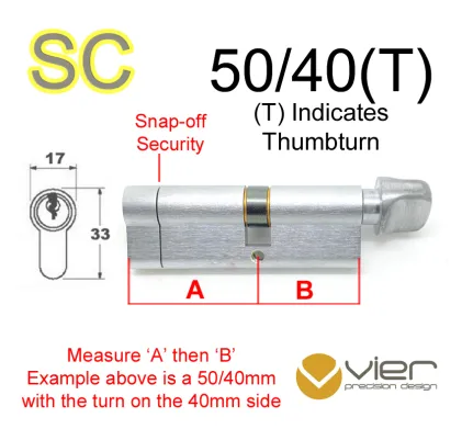 50/40(T) Euro Profile Cylinder & Turn - SC - Master Keyed
