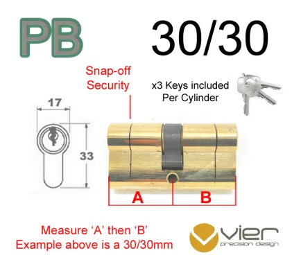30/30 Euro Profile Double Cylinder  - PB - Keyed Alike