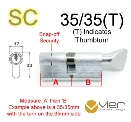 35/35(T) Euro Profile Cylinder & Turn - SC - Keyed Alike