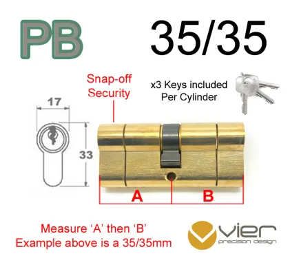 35/35 Euro Profile Double Cylinder  - PB - Keyed Alike
