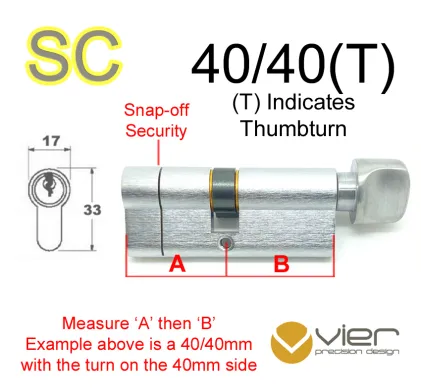 40/40(T) Euro Profile Cylinder & Turn - SC - Keyed Alike