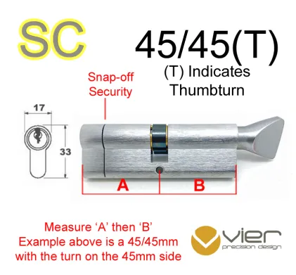 45/45(T) Euro Profile Cylinder & Turn - SC - Keyed Alike