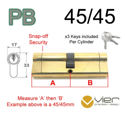 45/45 Euro Profile Double Cylinder  - PB - Keyed Alike