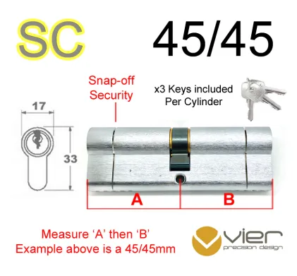 45/45 Euro Profile Double Cylinder  - SC - Keyed Alike