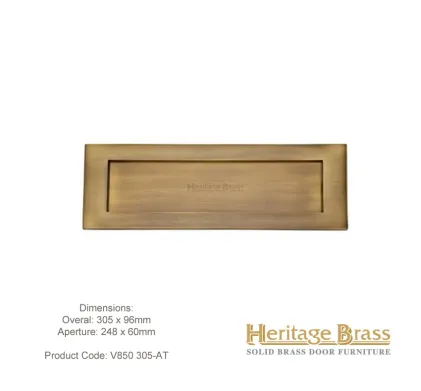 Heritage Letterplate 305 x 96mm Antique Brass