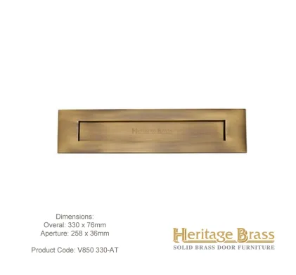 Heritage Letterplate 330 x 76mm Antique Brass
