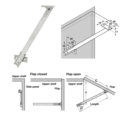 250mm Arretop Lid Stay, with Automatic Lock