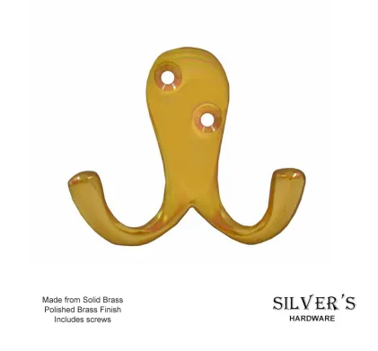 56mm PB Solid Brass Double Robe Hook Polished Brass
