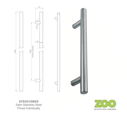 30mm x 1000mm Zoo T-Pull Handle Satin Stainless Steel