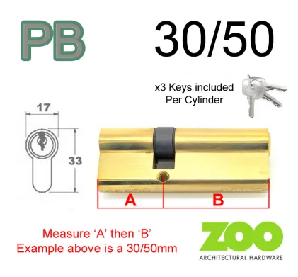 30/50 Euro Profile Double Cylinder  - PB Keyed to Differ