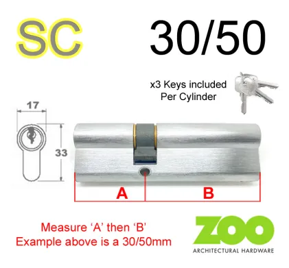 30/50 Euro Profile Double Cylinder  - SC - Keyed to Differ