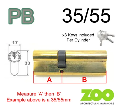 35/55 Euro Profile Double Cylinder  - PB Keyed to Differ