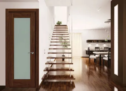 1 Panel Shaker Luxury Laminated Walnut Door 44mm - Glazed Frosted