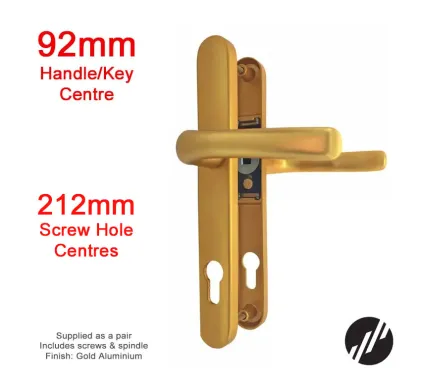 212mm 2 Screw Centres Door Handle. 92mm PZ. Gold Aluminium