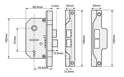 2&frac12;" UNION Rebated 2 Lever Sashlock 64mm Silver