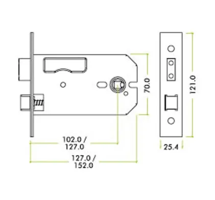 127mm (5") Horizontal Bathroom Lock PVD Brass