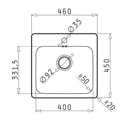 Pyramis Zeria Stainless  Flushmount Sink - 460 x 450mm