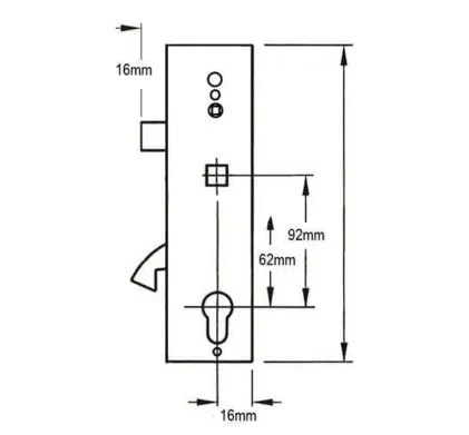 Millenco/Lockmaster Double Spindle Hookbolt Gearbox 92/62 - 35 Backset